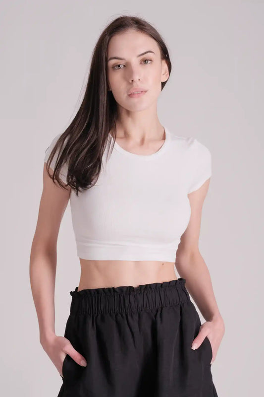 SPWJ0424 - Women's Essential Stretch Viscose Crop Tee - White