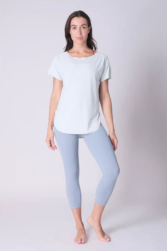 SPWJ0425 - Women's Seamless Wide Neck Curved Hem Yoga Tee - Mint