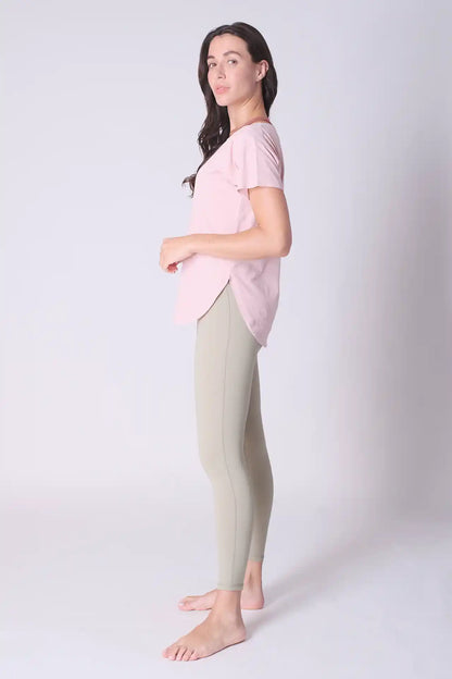 SPWJ0425 - Women's Wide Neck Curved Hem Yoga Tee - Baby pink