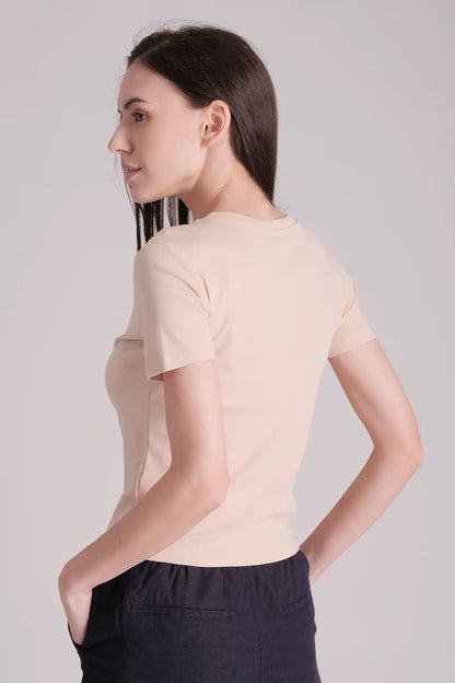 SPWJ0429 - Women's Essential Organic Cotton Stretchy Crew Tee - Beige