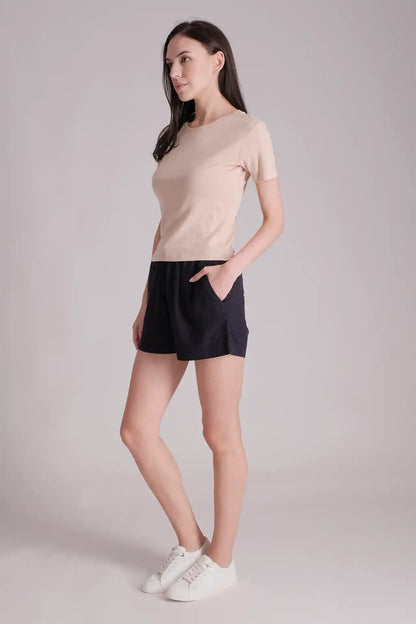 SPWJ0429 - Women's Essential Organic Cotton Stretchy Crew Tee - Beige