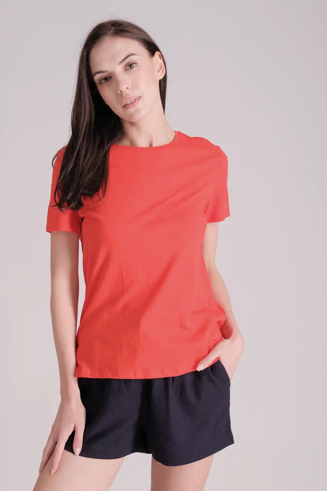 SPWJ0430 - Women's Essential Ultra Soft Organic Cotton Relaxing Tee - Red