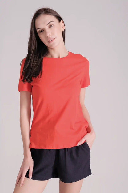 SPWJ0430 - Women's Essential Ultra Soft Organic Cotton Relaxing Tee - Red