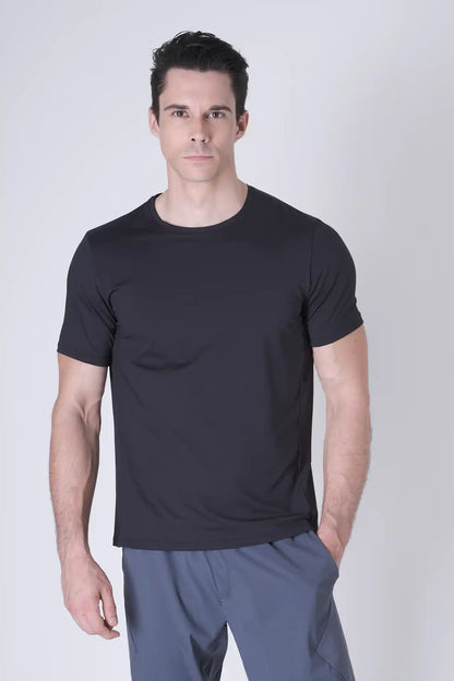 SPJ0437 - Ultra 4-Way Stretch Nylon Workout Short Sleeve Training Tee - Navy