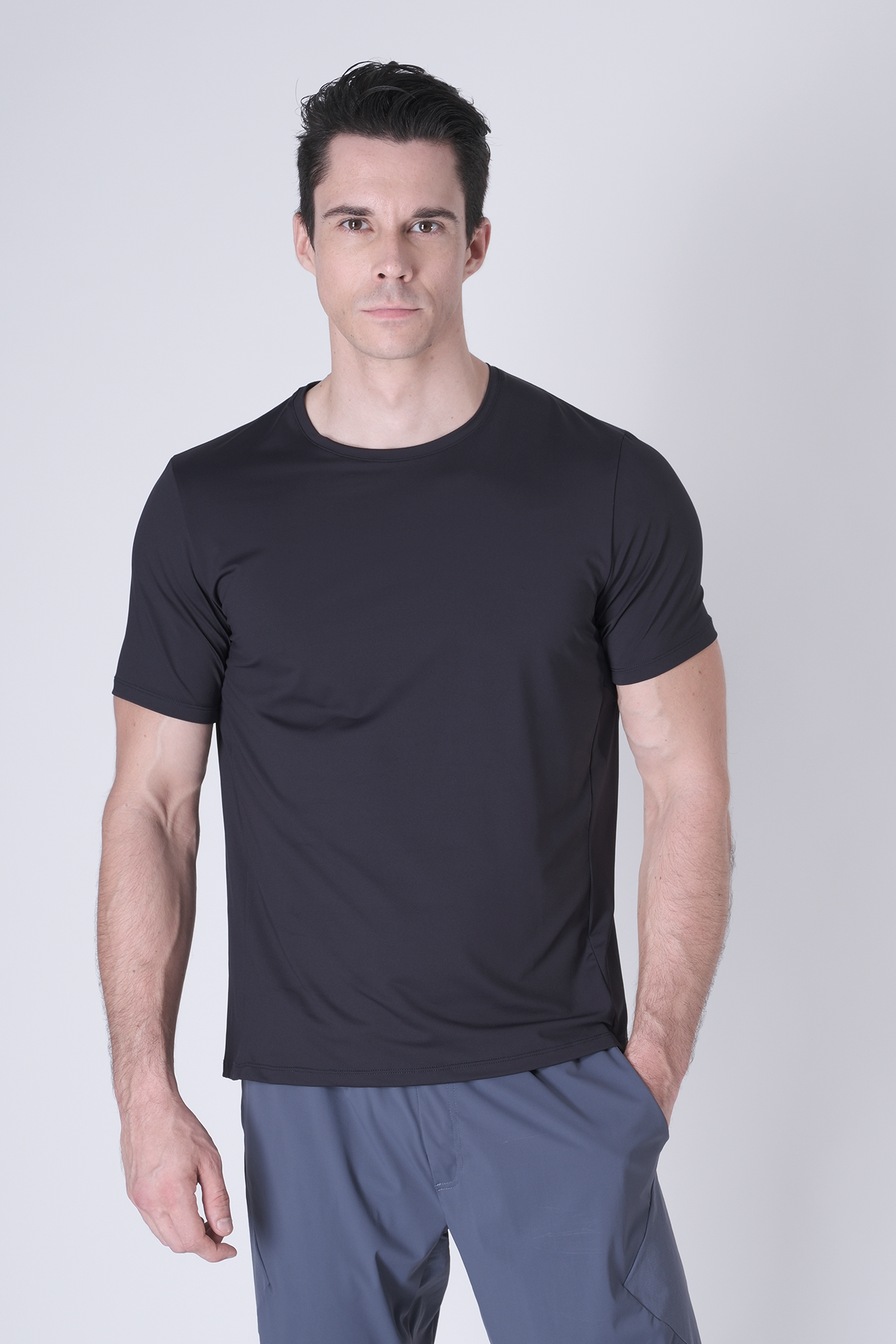 SPJ0437 - Ultra 4-Way Stretch Nylon Workout Short Sleeve Training Tee - Navy