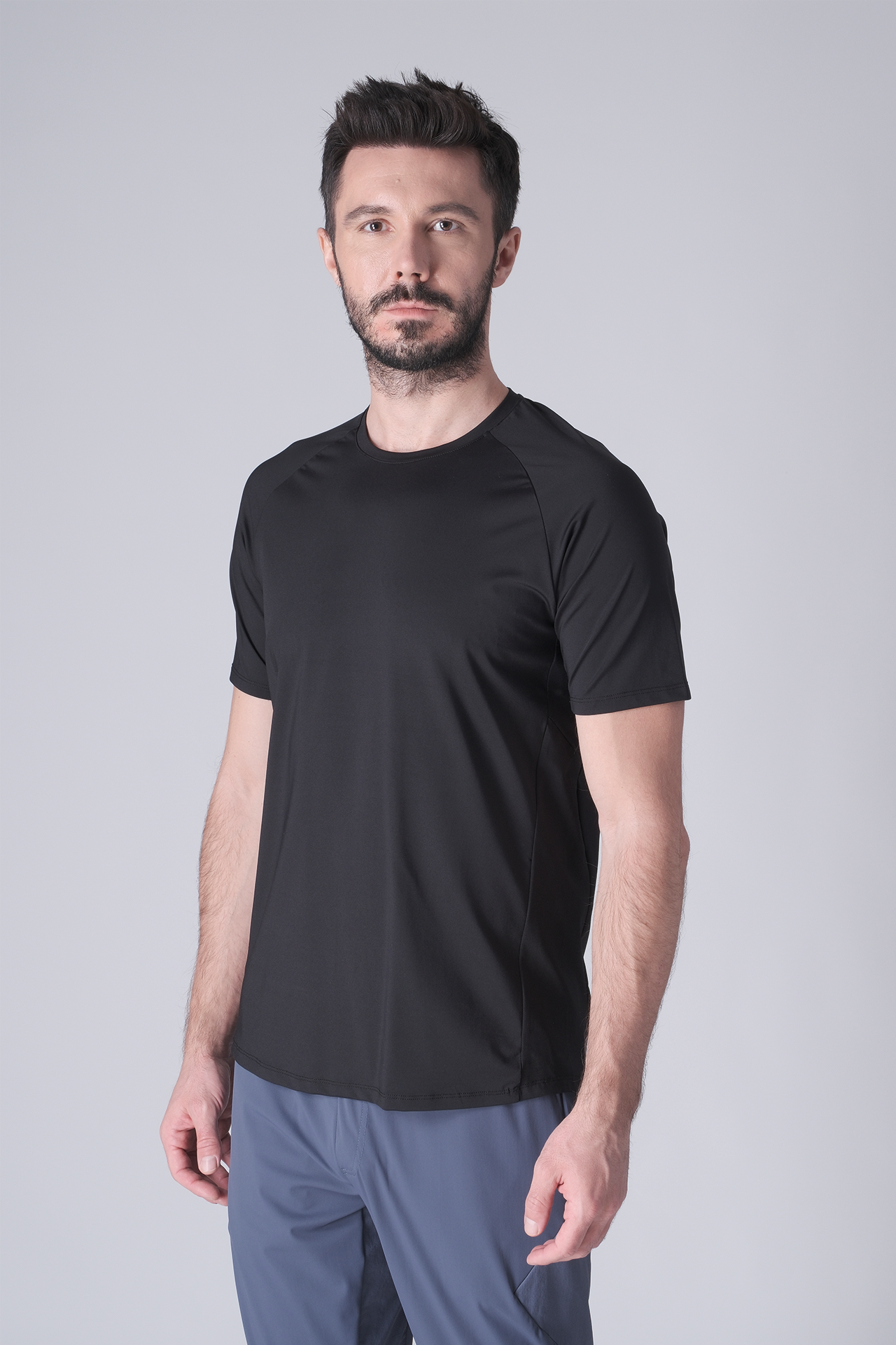 SPJ0438 - Ultra 4-Way Stretch Nylon Raglan Sleeve Training Tee - Black