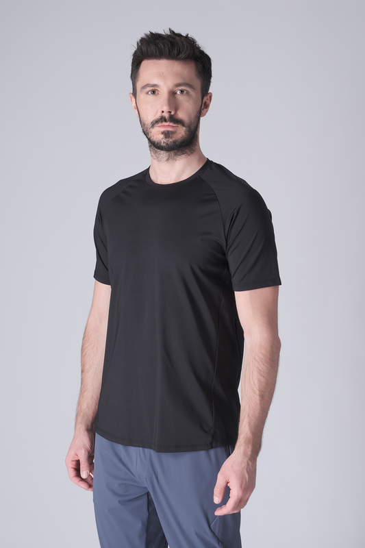 SPJ0438 - Ultra 4-Way Stretch Nylon Raglan Sleeve Training Tee - Black