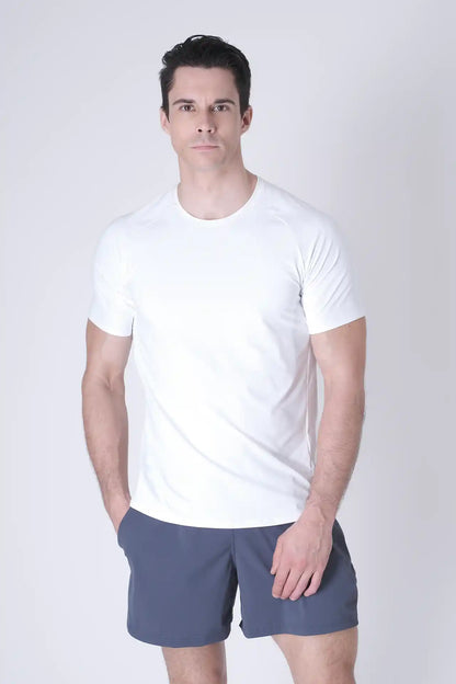 SPJ0438 - Ultra 4-Way Stretch Nylon Workout Raglan Sleeve Training Tee - White