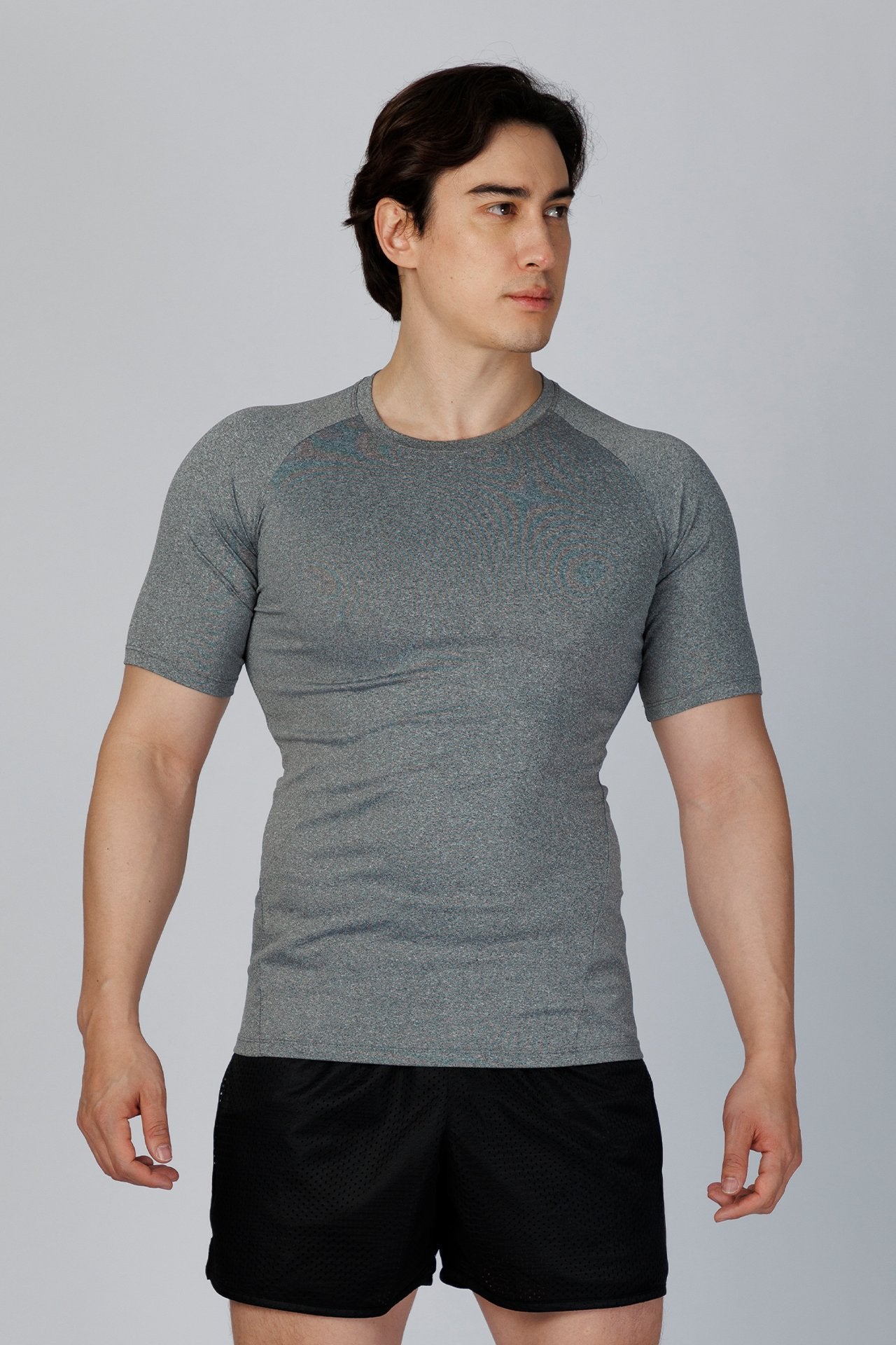 SPJ0457 - Tight Fit 4-Way Stretch Raglan Sleeve Training Tee - Heather Grey