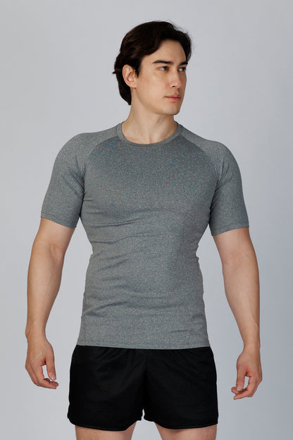 SPJ0457 - Tight Fit 4-Way Stretch Raglan Sleeve Training Tee - Heather Grey