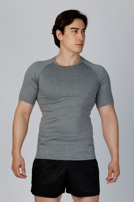 SPJ0457 - Tight Fit 4-Way Stretch Raglan Sleeve Training Tee - Heather Grey