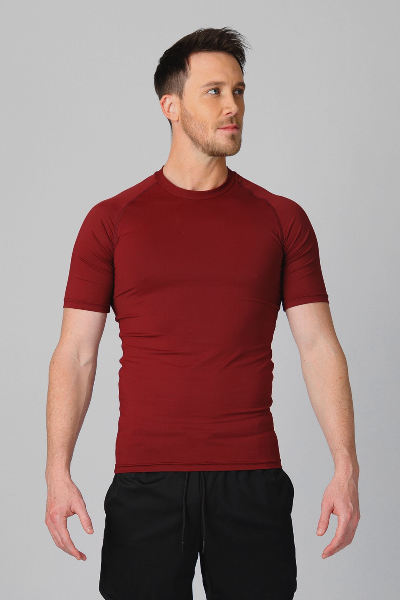 SPJ0458 - Tight Fit Ultra 4-Way Stretch Raglan Sleeve Training Tee - Burgundy