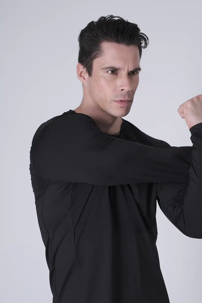 SPJ0467 - Ultra 4-Way Stretch Nylon Raglan Long Sleeve Training Tee - Black