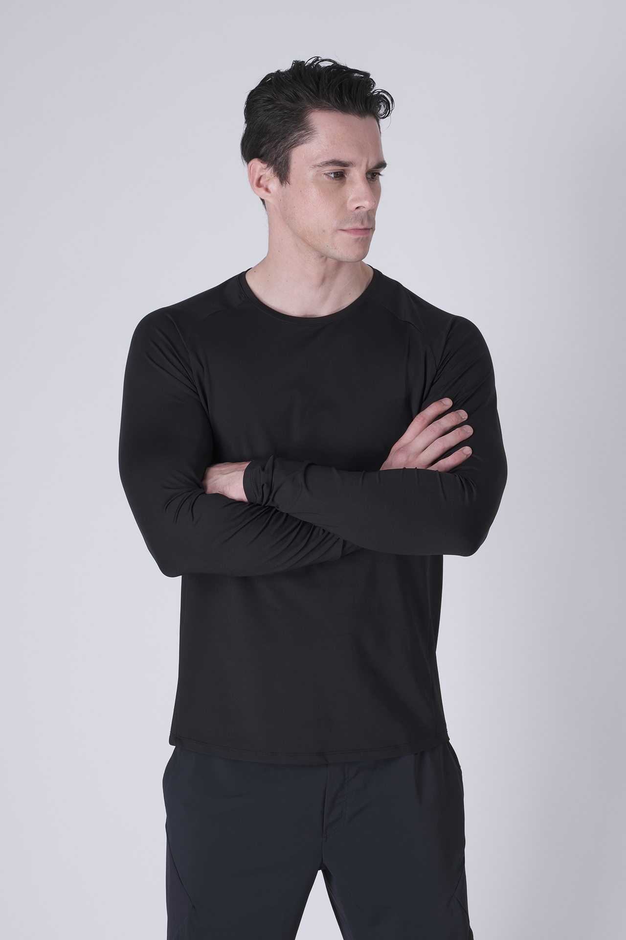SPJ0467 - Ultra 4-Way Stretch Nylon Raglan Long Sleeve Training Tee - Black