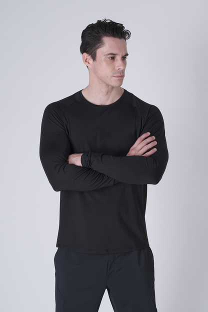 SPJ0467 - Ultra 4-Way Stretch Nylon Raglan Long Sleeve Training Tee - Black