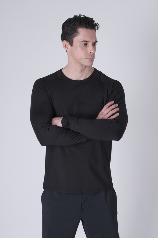 SPJ0467 - Ultra 4-Way Stretch Nylon Raglan Long Sleeve Training Tee - Black