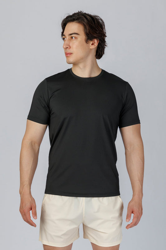SPJ0492 - Quick-Dry 4-Way Stretch Back Curve Training Tee - Black