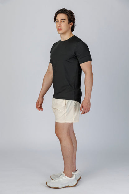 SPJ0492 - Quick-Dry 4-Way Stretch Back Curve Training Tee - Black