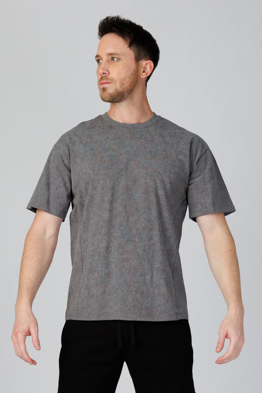 SPJ0493 - Relaxed Fit Crew Neck Cotton Training Batik Wash Tee - Washed Grey