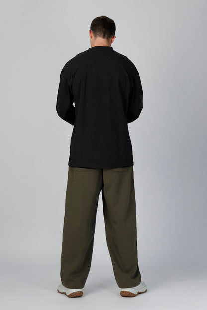 SPJ0508 - Relaxed Fit Ultra Soft Midweight Stretch Cotton Long Sleeve Recovery Tee - Black