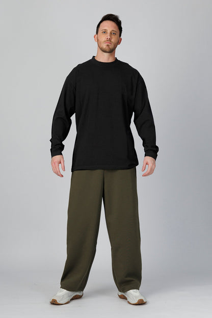 SPJ0508 - Relaxed Fit Ultra Soft Midweight Stretch Cotton Long Sleeve Recovery Tee - Black