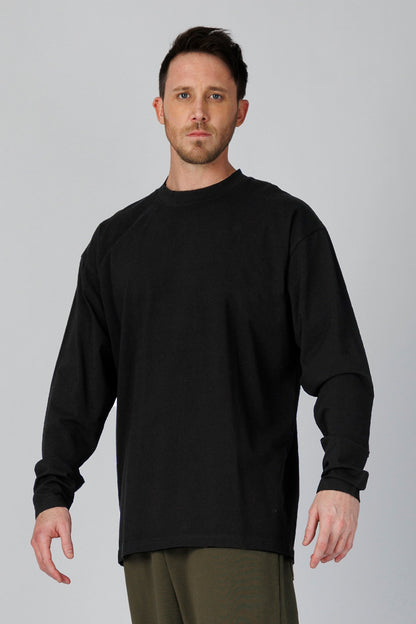 SPJ0508 - Relaxed Fit Ultra Soft Midweight Stretch Cotton Long Sleeve Recovery Tee - Black