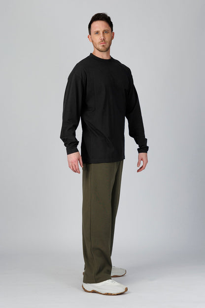 SPJ0508 - Relaxed Fit Ultra Soft Midweight Stretch Cotton Long Sleeve Recovery Tee - Black