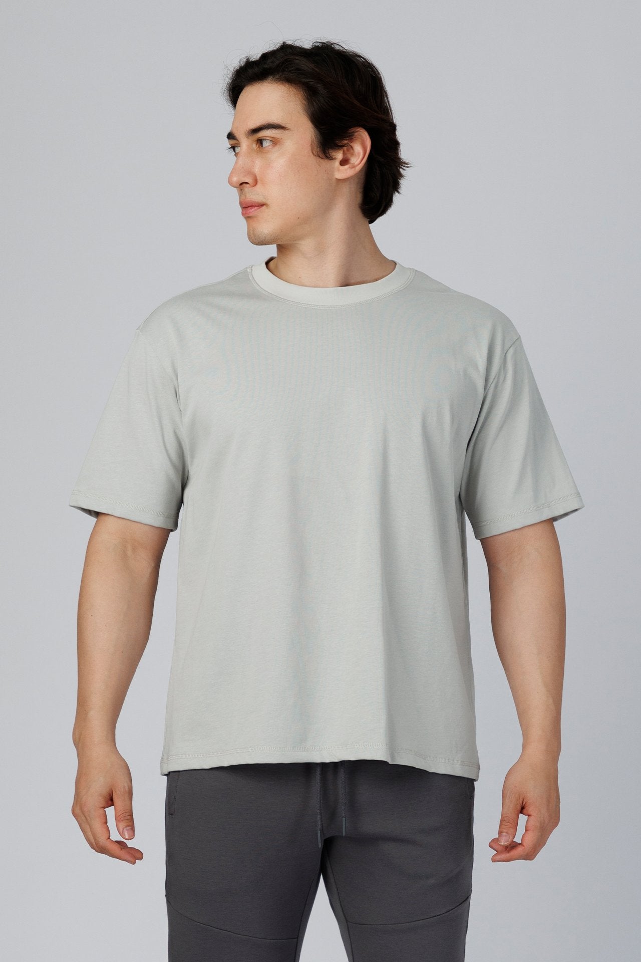 SPJ0510 - Coolmax Loose Fit Crewneck Straight-Hem Essential Cotton Tee - Light Grey