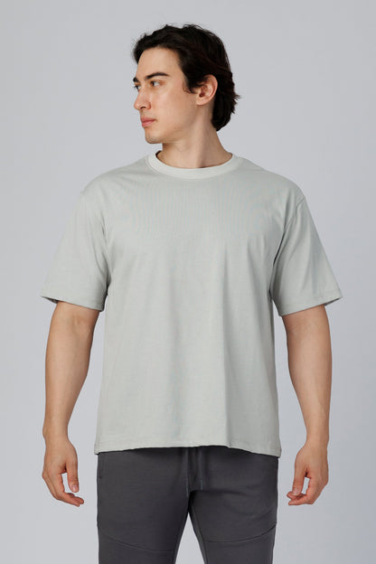 SPJ0510 - Coolmax Loose Fit Crewneck Straight-Hem Essential Cotton Tee - Light Grey