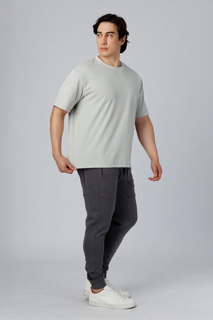 SPJ0510 - Coolmax Loose Fit Crewneck Straight-Hem Essential Cotton Tee - Light Grey