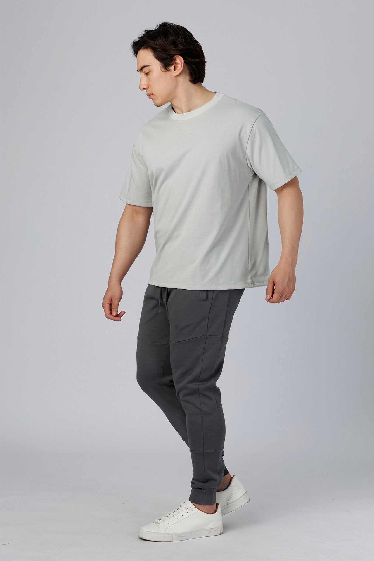 SPJ0510 - Coolmax Loose Fit Crewneck Straight-Hem Essential Cotton Tee - Light Grey