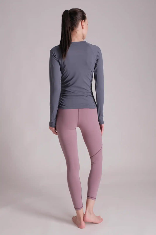 SPWJ21007 - Women's Ruched Side Long Sleeve Yoga Top - Slate