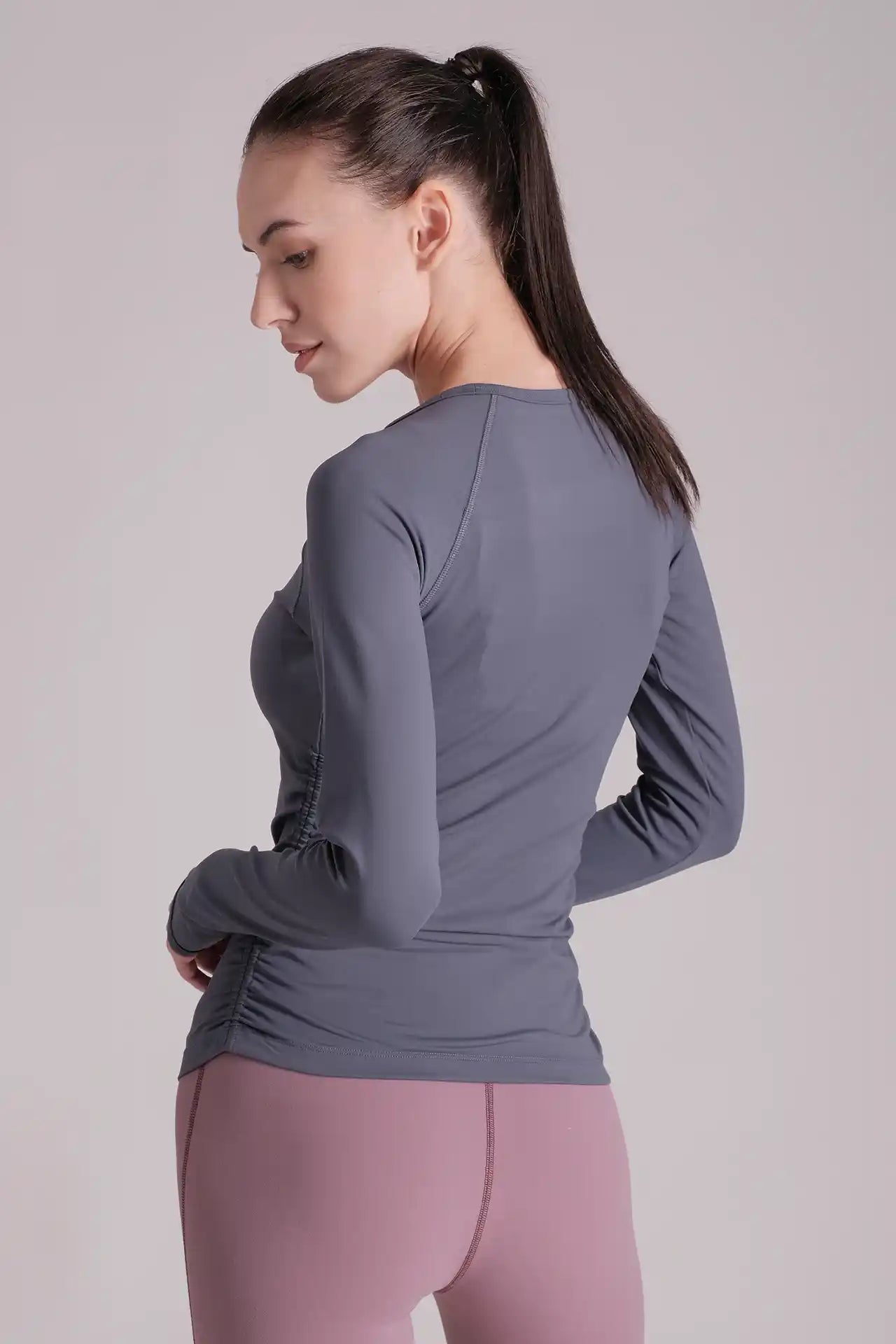 SPWJ21007 - Women's Ruched Side Long Sleeve Yoga Top - Slate
