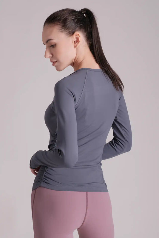 SPWJ21007 - Women's Ruched Side Long Sleeve Yoga Top - Slate