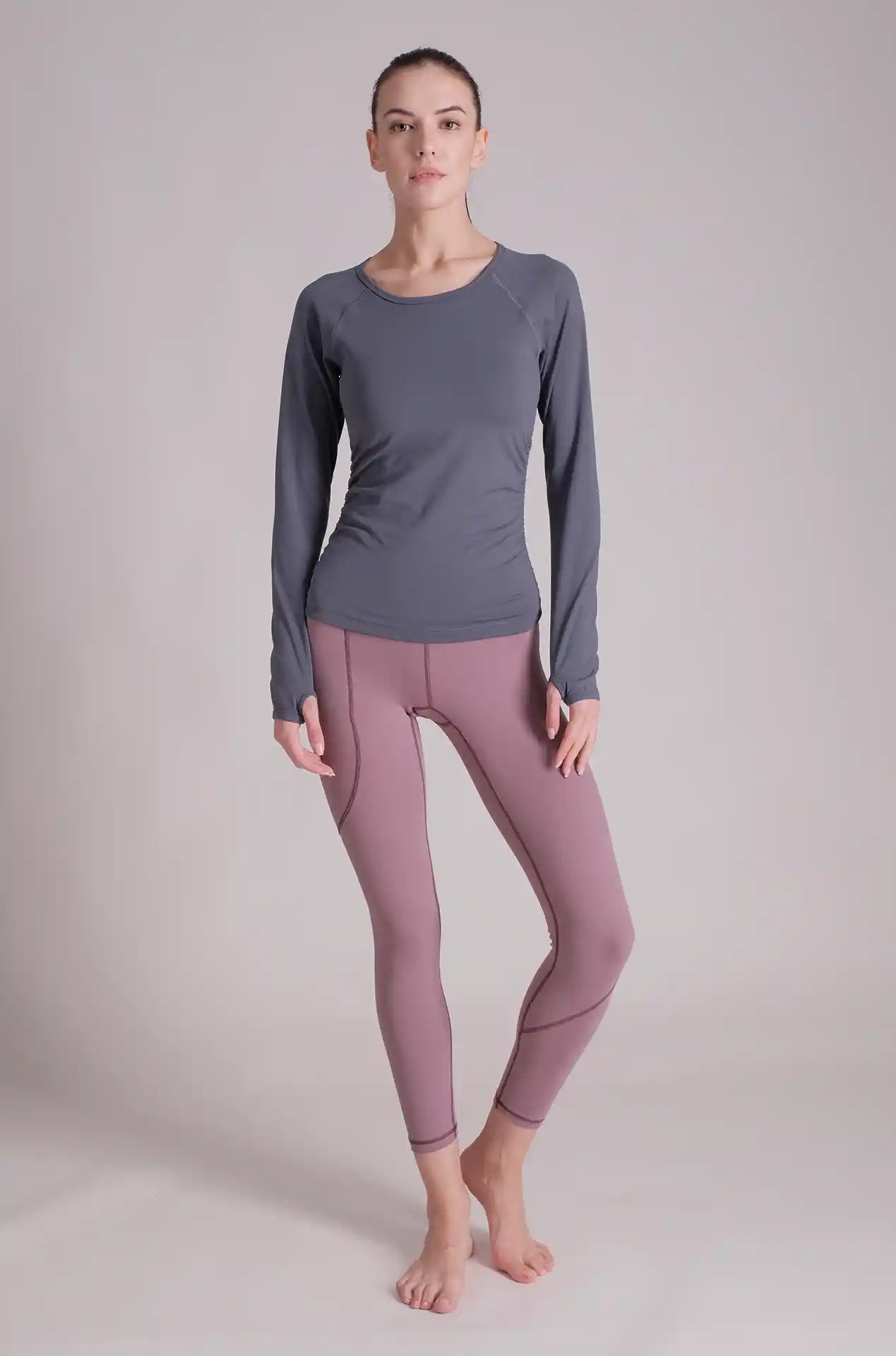 SPWJ21007 - Women's Ruched Side Long Sleeve Yoga Top - Slate