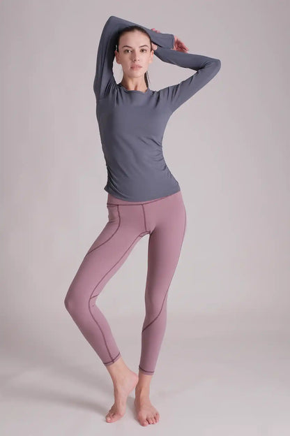 SPWJ21007 - Women's Ruched Side Long Sleeve Yoga Top - Slate