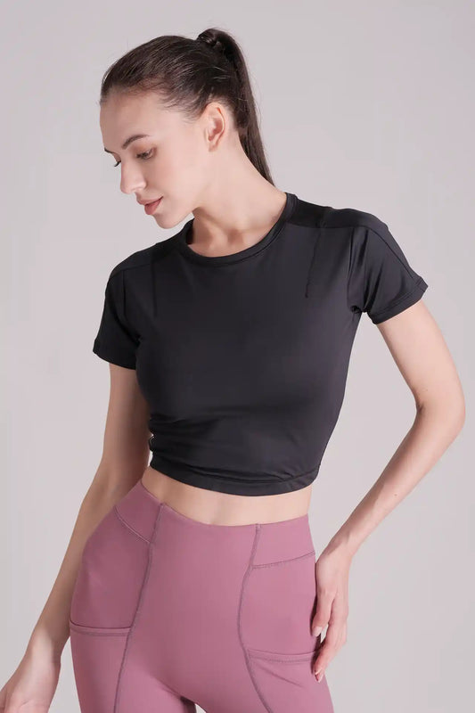 SPWJ22002 - Women's Back Mesh Training Crop Top - Black