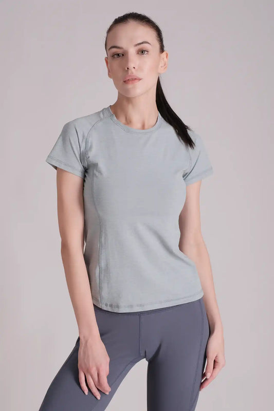 SPWJ22003 - Women's Curve Seam Hiking Short Sleeve Tee - Light Teal