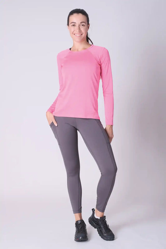 SPWJ22021 - Women's Quick-Dry 4-Way Stretch Jersey Hiking Raglan Long Sleeve Tee - Sharp Pink