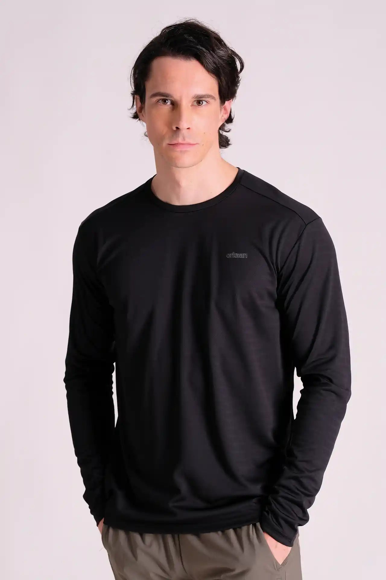 SPJ23010 - UPF 50+ Textured Stripe Breathable Long Sleeve Hiking Tee -Black