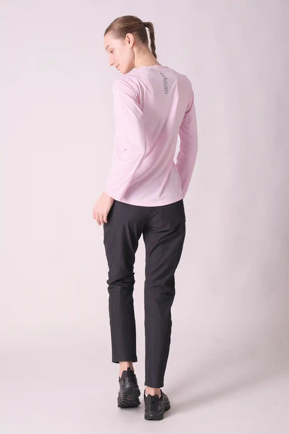 SPWJ23019 - Women's Meshed Raglan Crewneck Long Sleeve Top - Pink
