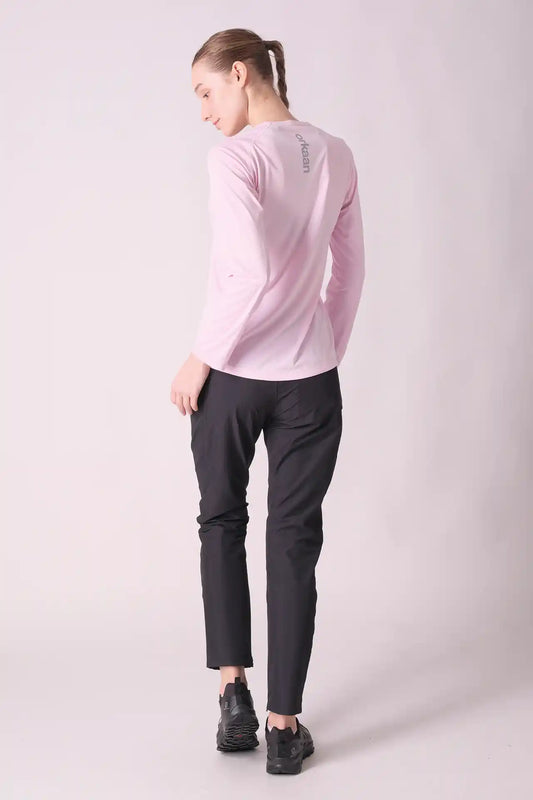 SPWJ23019 - Women's Meshed Raglan Crewneck Long Sleeve Top - Pink