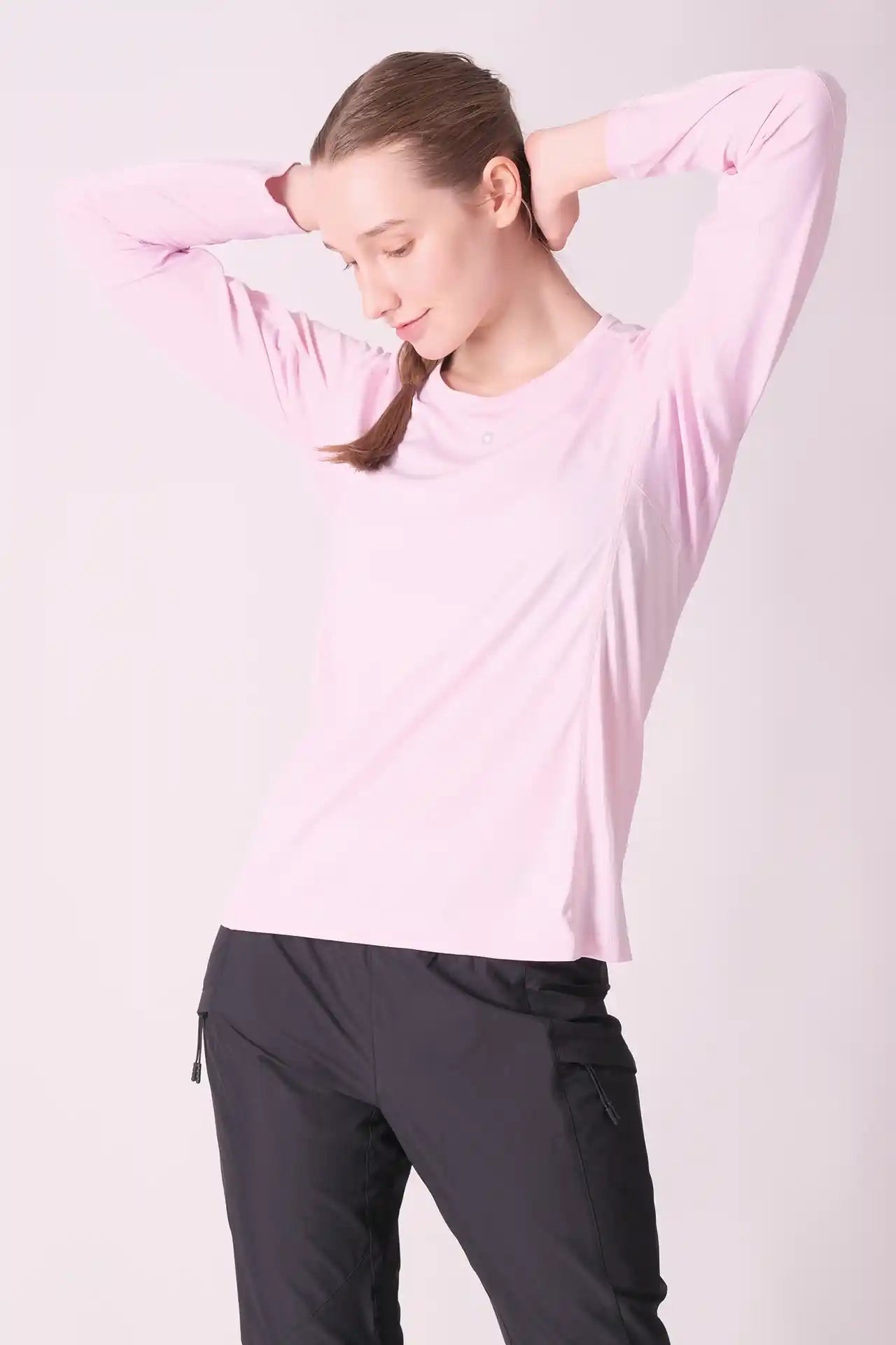 SPWJ23019 - Women's Meshed Raglan Crewneck Long Sleeve Top - Pink