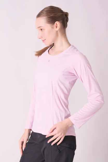 SPWJ23019 - Women's Meshed Raglan Crewneck Long Sleeve Top - Pink