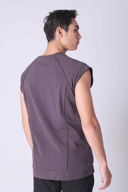 SPK0016 - Stretch French Terry Scoop Raglan Sleeveless Tank - Dark Grey