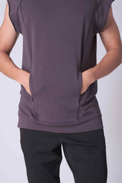 SPK0016 - Stretch French Terry Scoop Raglan Sleeveless Tank - Dark Grey