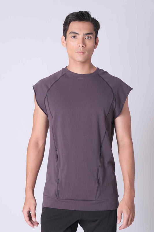 SPK0016 - Stretch French Terry Scoop Raglan Sleeveless Tank - Dark Grey
