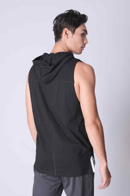 SPK0025 - Ultra Soft Stretch Cotton Gym Hooded Tank - Black