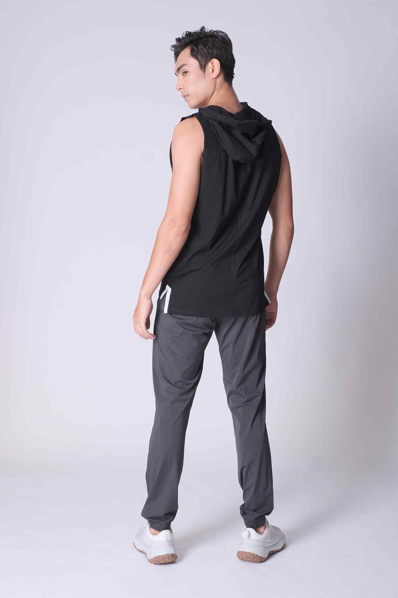 SPK0025 - Ultra Soft Stretch Cotton Gym Hooded Tank - Black