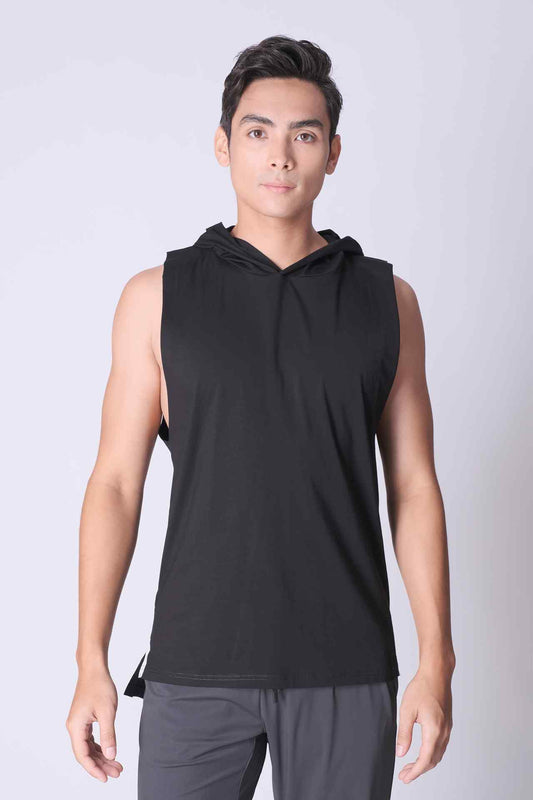 SPK0025 - Ultra Soft Stretch Cotton Gym Hooded Tank - Black